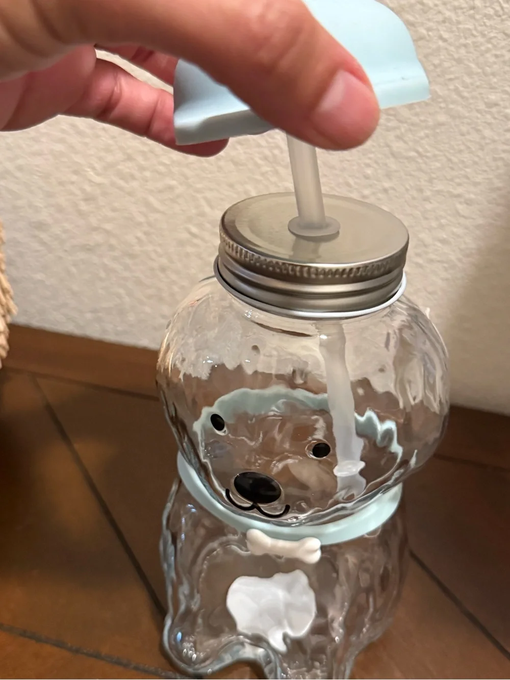 Doodle Dog 🐶 Shaped Glass Tumbler w/ Blue Beanie & Collar- 20 oz- NWT